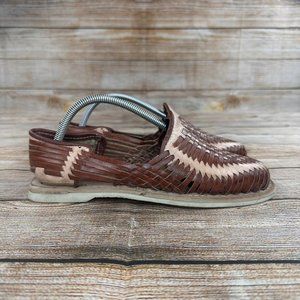 VISAR Artesanias Woven Leather Loafers Men Size 7 Slip On Shoes Brown/Beige